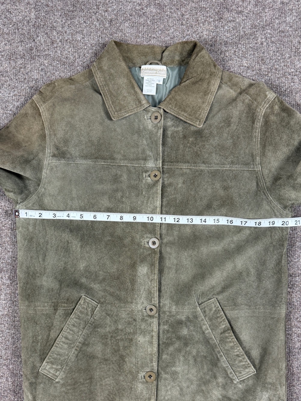 Vintage Coldwater Creek Green Suede Leather Button Front Jacket Women’s S‎ Y2K - Picture 8 of 9